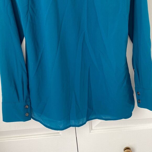 J.‎ Crew Factory Tuxedo Front Blouse Turquoise XS Long Sleeve Lighweight - Picture 7 of 8